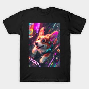 Vintage 2004 - Cyberpunk 20 Year Old Funny Corgi Dog 20th Birthday T-Shirt